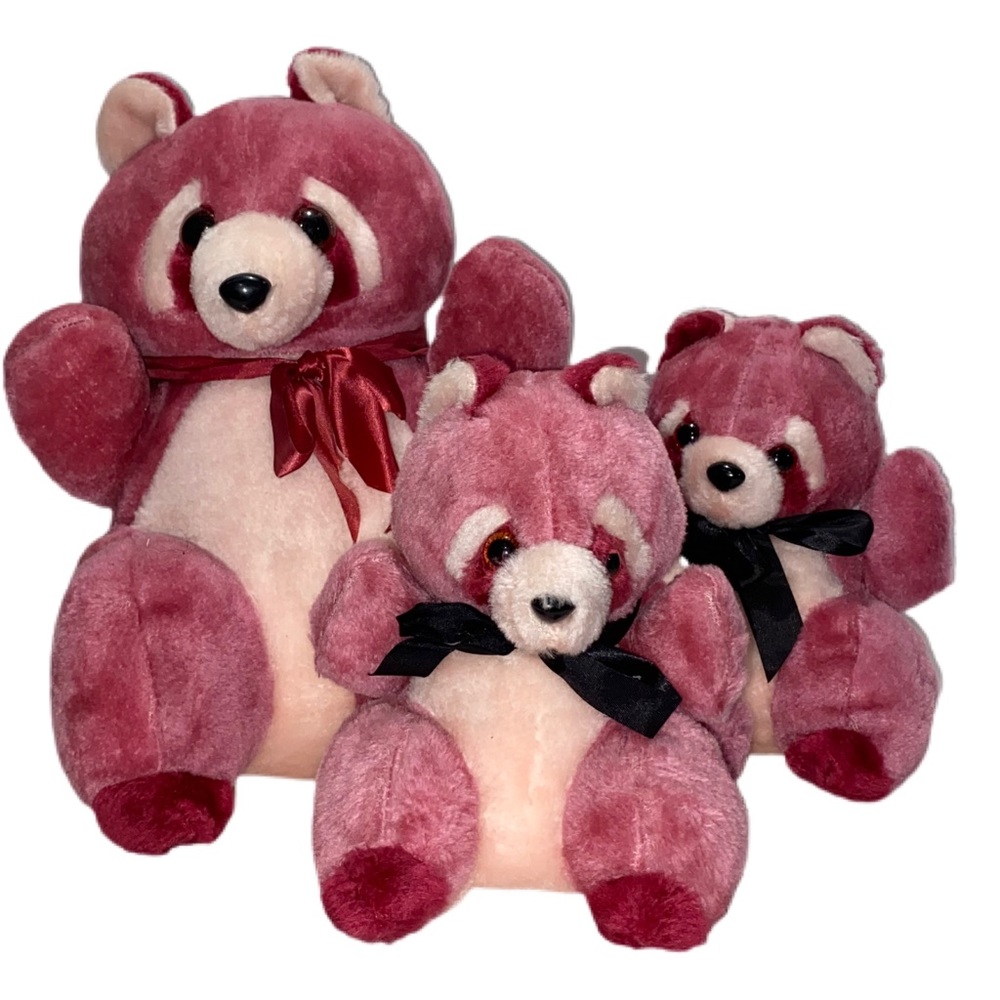 Vintage Ace Novelty Stuffed Pink Raccoon Set